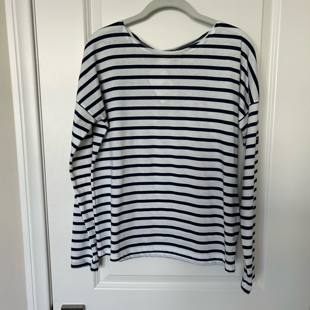 NWT Saint James for J. Crew Navy and White T Shirt, Made in France. Size Small